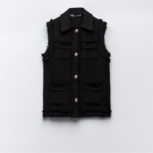 Zara Black Textured Vest with Gold Buttons